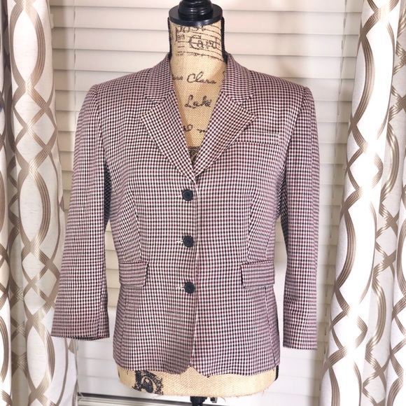 View houndstooth blazer burgundy & black size 10 - Picture 6 of 7
